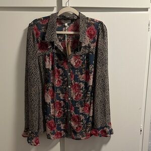 Umgee Mixed Floral/Animal Print Blouse